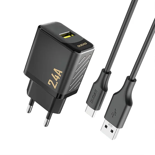 Dudao A23T įkroviklis 12W USB-A + USB-A į USB-C kabelis 1 m Juodas image 1
