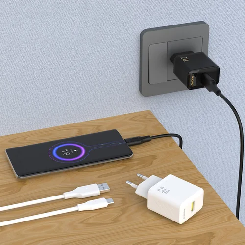 Dudao A23T įkroviklis 12W USB-A + USB-A į USB-C kabelis 1 m Juodas image 2