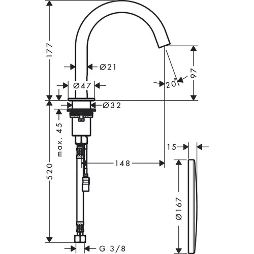 Hansgrohe AXOR Uno 38010000 sensorinis praustuvo maišytuvas image 2