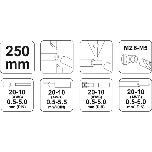 YATO Replės laidų užspaudimui ir nuvalymui, 250 mm, 0.5–5.5 mm² image 2