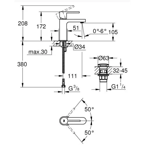 Grohe Plus S chromo praustuvo maišytuvas 33163003 su dugno vožtuvu image 2