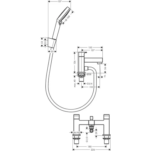 Hansgrohe Vernis Shape vonios maišytuvas su Vario 71462000 chromas image 2