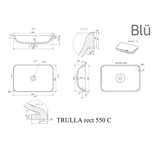 BLU TRULLA RECT praustuvas iš akmens masės 55 x 37 cm image 2