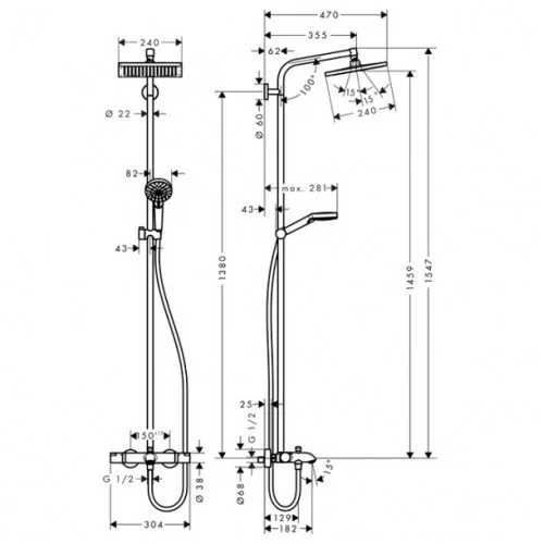 Hansgrohe Crometta E 240 1jet termostatinė dušo sistema su snapu image 3