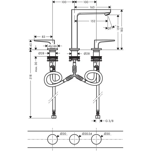 Hansgrohe 32515670 3 dalių praustuvo maišytuvas Juoda matinė image 3