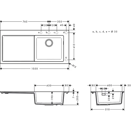 Hansgrohe S51 S514-F450, 43314380 ant stalviršio plautuvė, 60 cm image 2