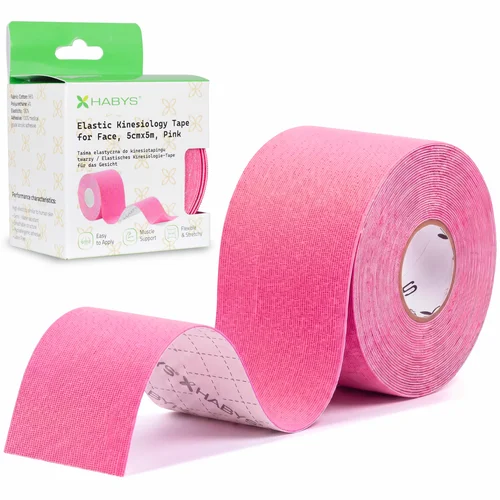 Habys Face Elastic veido ir kaklo kineziologinė juosta 5 cm × 5 m, rožinė image 1