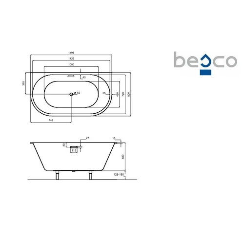 Besco VICA SLIM+ 150 WAVS-150-S+ aukso spalvos sifonas image 3