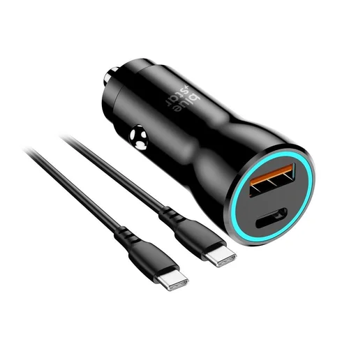 Blue Star 30W automobilinis įkroviklis USB-C/USB-A + USB-C kabelis image 1