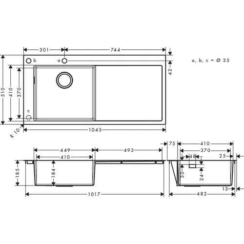Hansgrohe S71 S718-F450 plautuvė ant stalviršio 1025x490 mm image 2