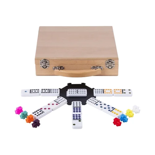 Domino Mexican Train Double 12, prabangi bukmedžio dėžutė, 91 kauliukas image 1