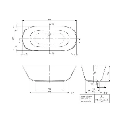 Laisvai pastatoma vonia Villeroy & Boch Theano, UBQ175ANH7F2BCV-01, 175 x 80cm image 2