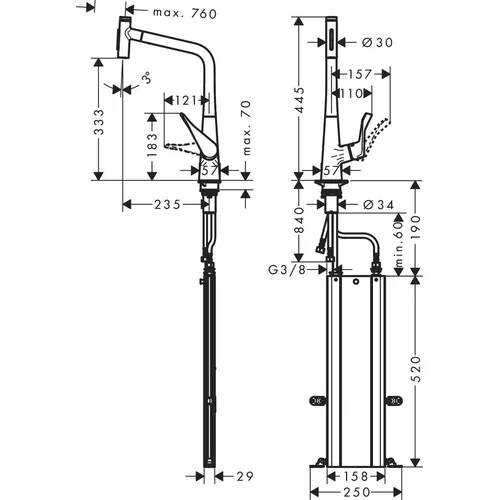 Hansgrohe Metris Select M71 73816800 – su ištraukiama žarna, Nerūdijančio plieno image 3