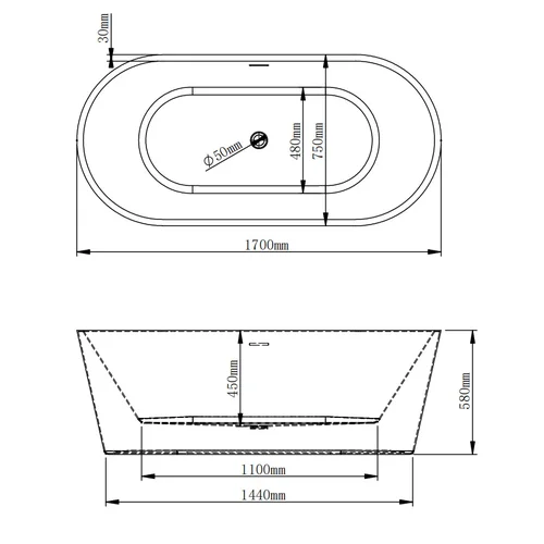 Akrilinė vonia JAVA 203 balta 170 cm image 3