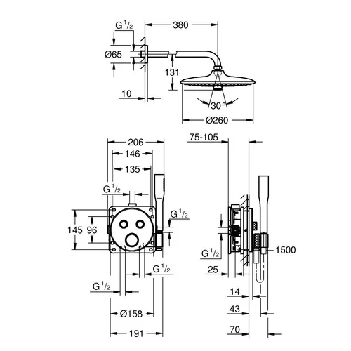 GROHE Grohtherm SmartControl potinkinė termostatinė dušo sistema 34867000 image 2