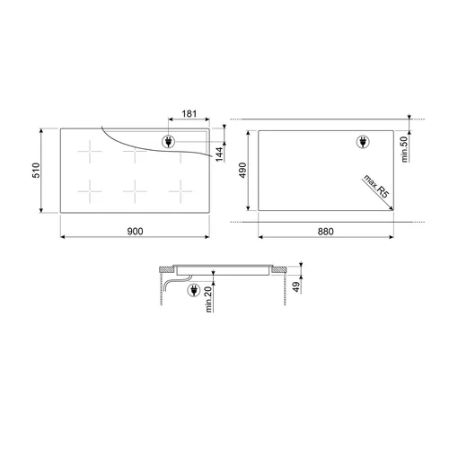 Smeg SIM6964R Indukcinė kaitlentė 90 cm Juoda image 2