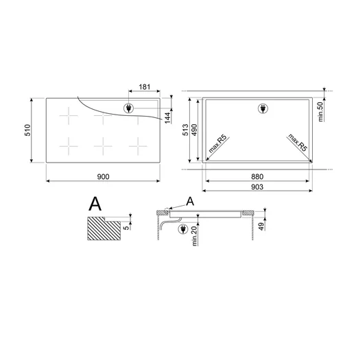 Smeg SIM6964R Indukcinė kaitlentė 90 cm Juoda image 3