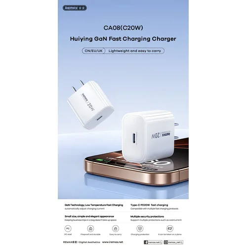 Remax CA08 20W USB-C Įkroviklis Baltas image 3
