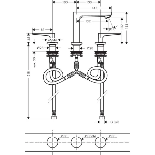 Hansgrohe Metropol 32514000 3-dalių praustuvo maišytuvas image 2