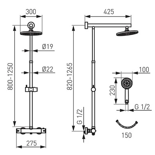 FERRO Trevi termostatinė dušo sistema, 100 mm dušo galvutė image 3