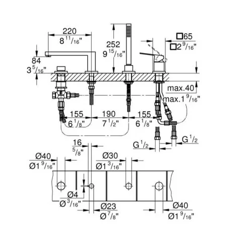 Grohe Eurocube į vonios kraštą įgrežiamas maišytuvas 4-ių dalių image 2