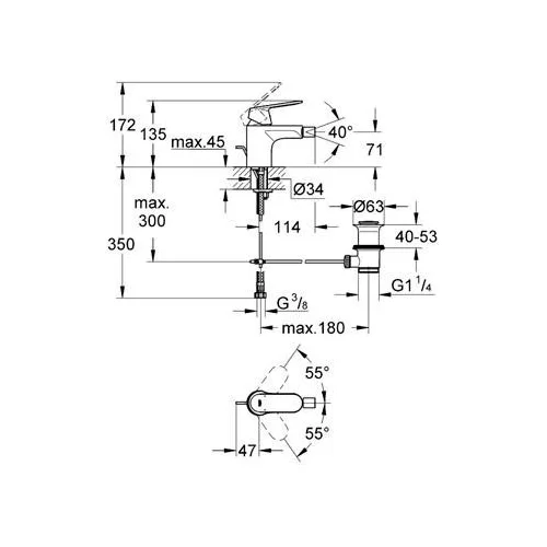 Grohe Eurosmart Cosmopolitan bidė maišytuvas 1/2" S dydis, vienos skylės montavimas image 2