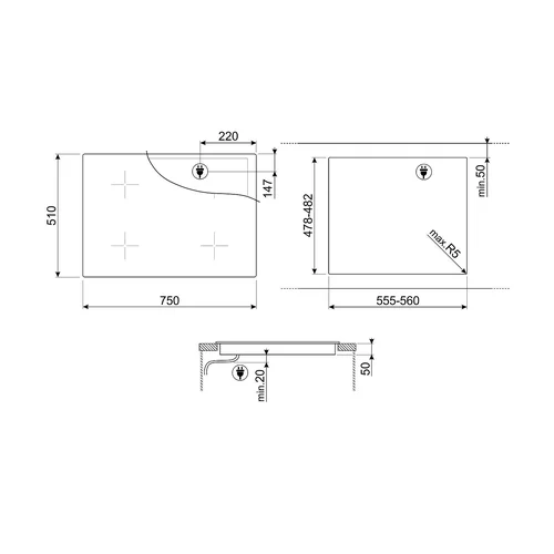 Įmontuojama Smeg SI1M4744D Indukcinė kaitlentė image 2
