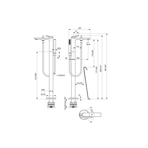 Ideal Standard BD460A5 Grindinis vonios maišytuvas Pilka image 3